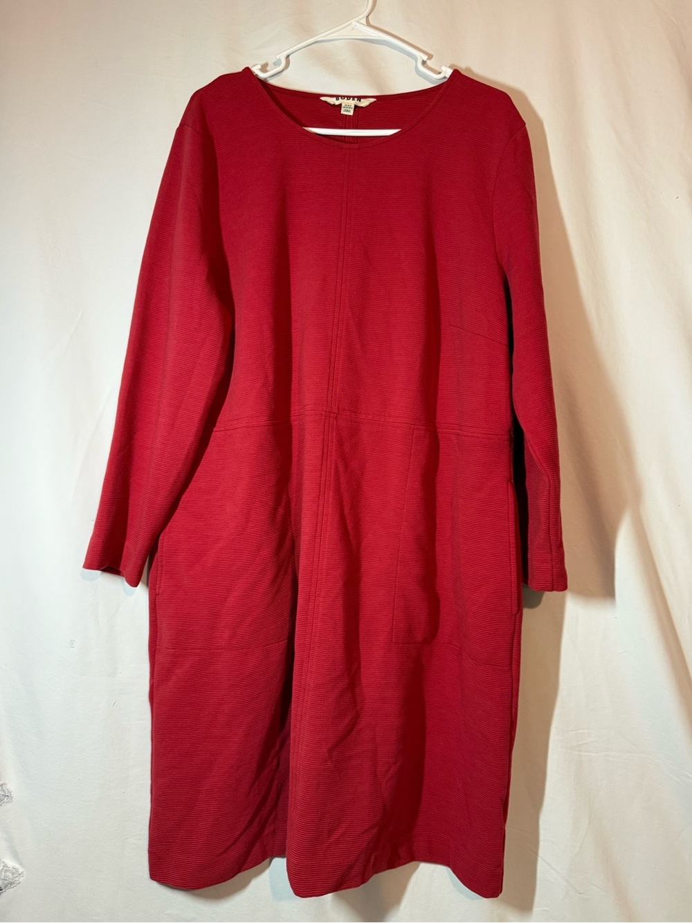 Boden Cornelia Ottoman Dress US 20-22 Red Long Sleeve Shift Pockets